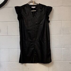 THML Black Faux Leather V-Neck Shift Dress
